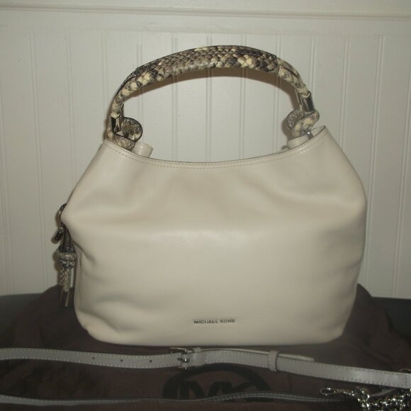 Michael Kors Soft Leather Hand Bag in Cream with Grey Snake (look) Top Handle - Picture 1 of 12
